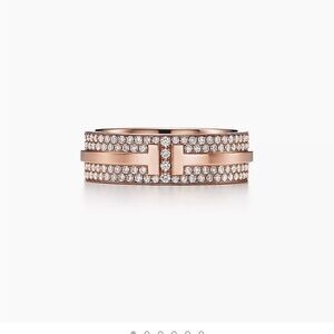 Tiffany 18k rose gold wide pave ring. Size 7